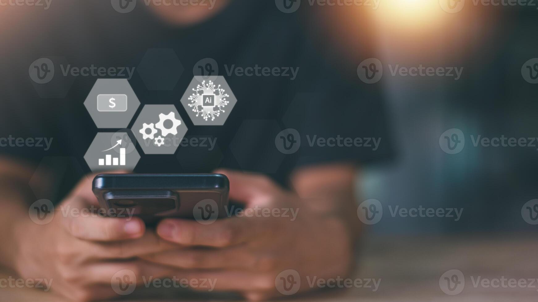Ai ,Businessman showing concept, connection, innovation development and artifacts too artificial intelligence ,ideas and innovation ,Machine learning ,science and technology photo
