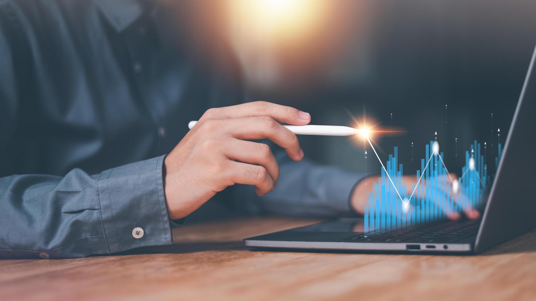 Businessman showing business growth and success graph ,concept of progress in development, financial efficiency and investment with business strategy for goals and opportunities in industry future photo