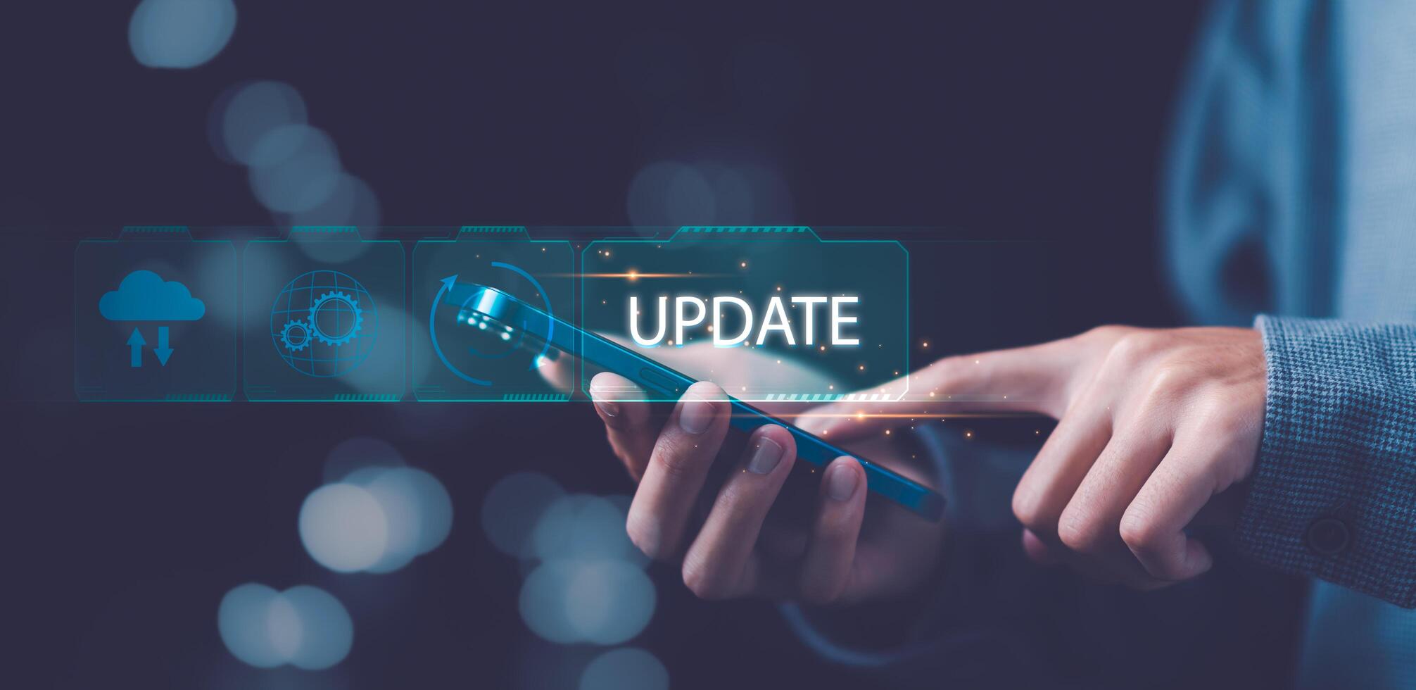 Software upgrade and update concept, Optimization in the new version and improve security, hardware upgrade technology always up to date, Downloading and installing technology photo