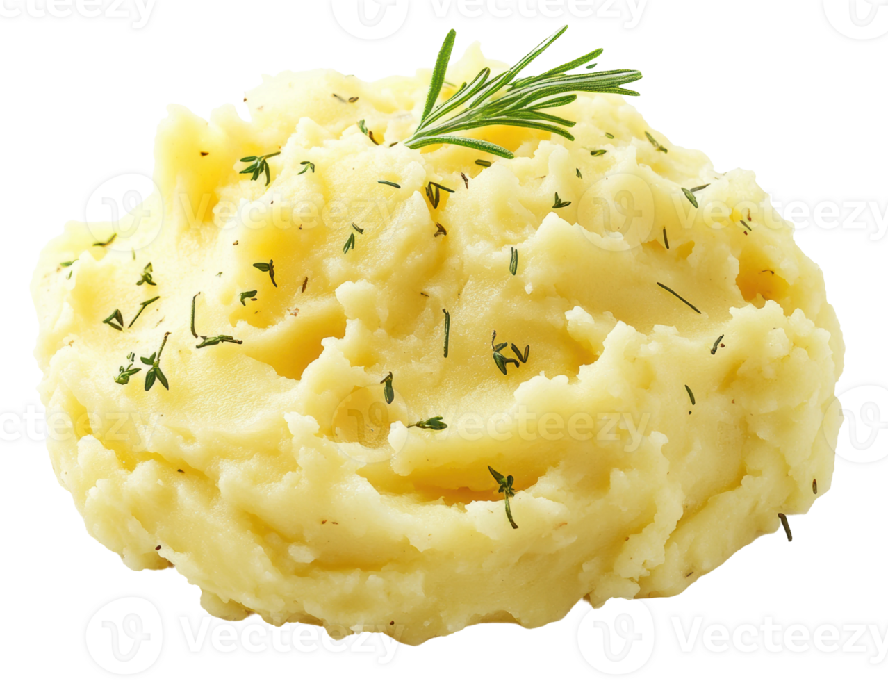 Creamy mashed potatoes with herbs on display, cut out - stock . png