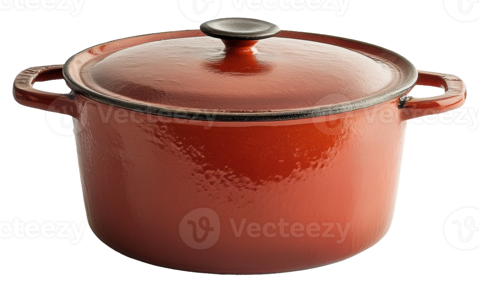 Red enameled cast iron cookware with lid, cut out - stock . png