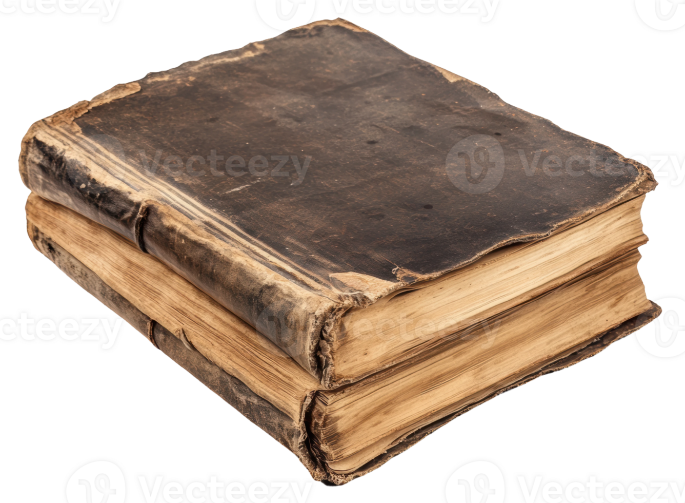 Old leather-bound book with worn edges and spine, cut out - stock . png