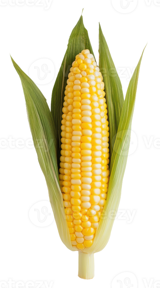 Fresh corn on the cob with green husk, cut out - stock . png