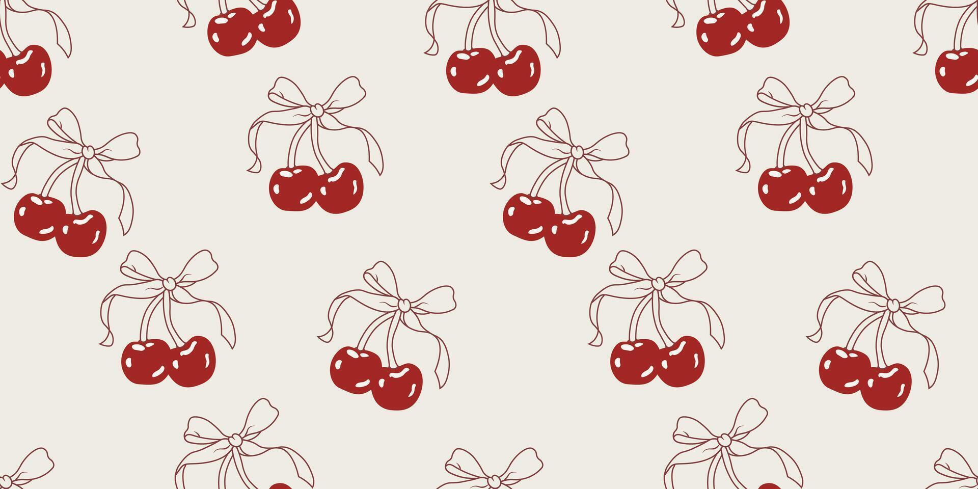 Red Cherry Ribbon Coquette Seamless Pattern vector