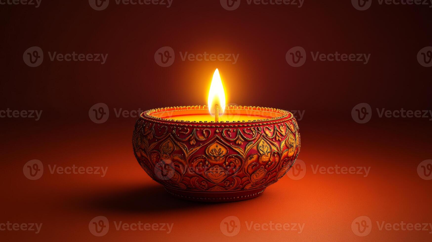 Diwali diya lamp decorated casting warm yellow glow on a gradient background. Dussehra celebration photo