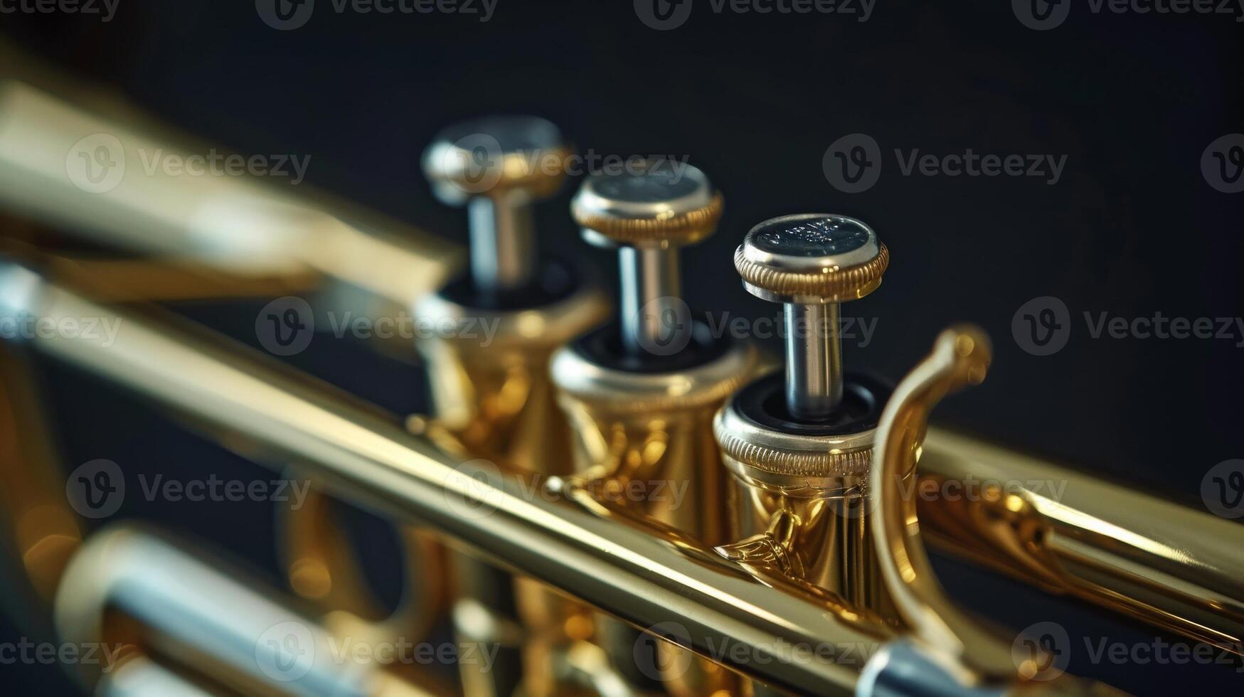 Close-up of a shiny golden saxophone, revealing its keys and elegant design in a black background photo