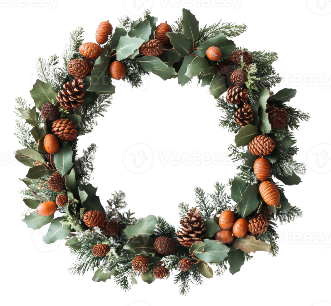 Pinecone and berry natural wreath, cut out - stock . png