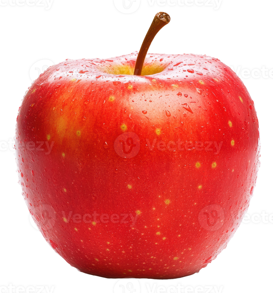 Fresh red apple with water droplets on surface, cut out - stock . png