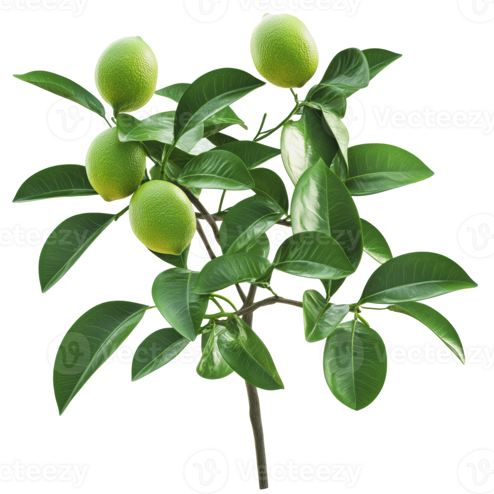 Green lime fruits growing on a branch png