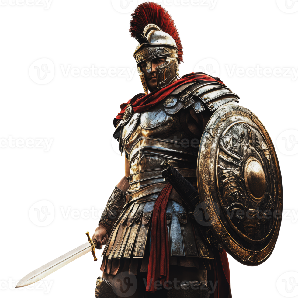 Roman soldier in armor with sword png