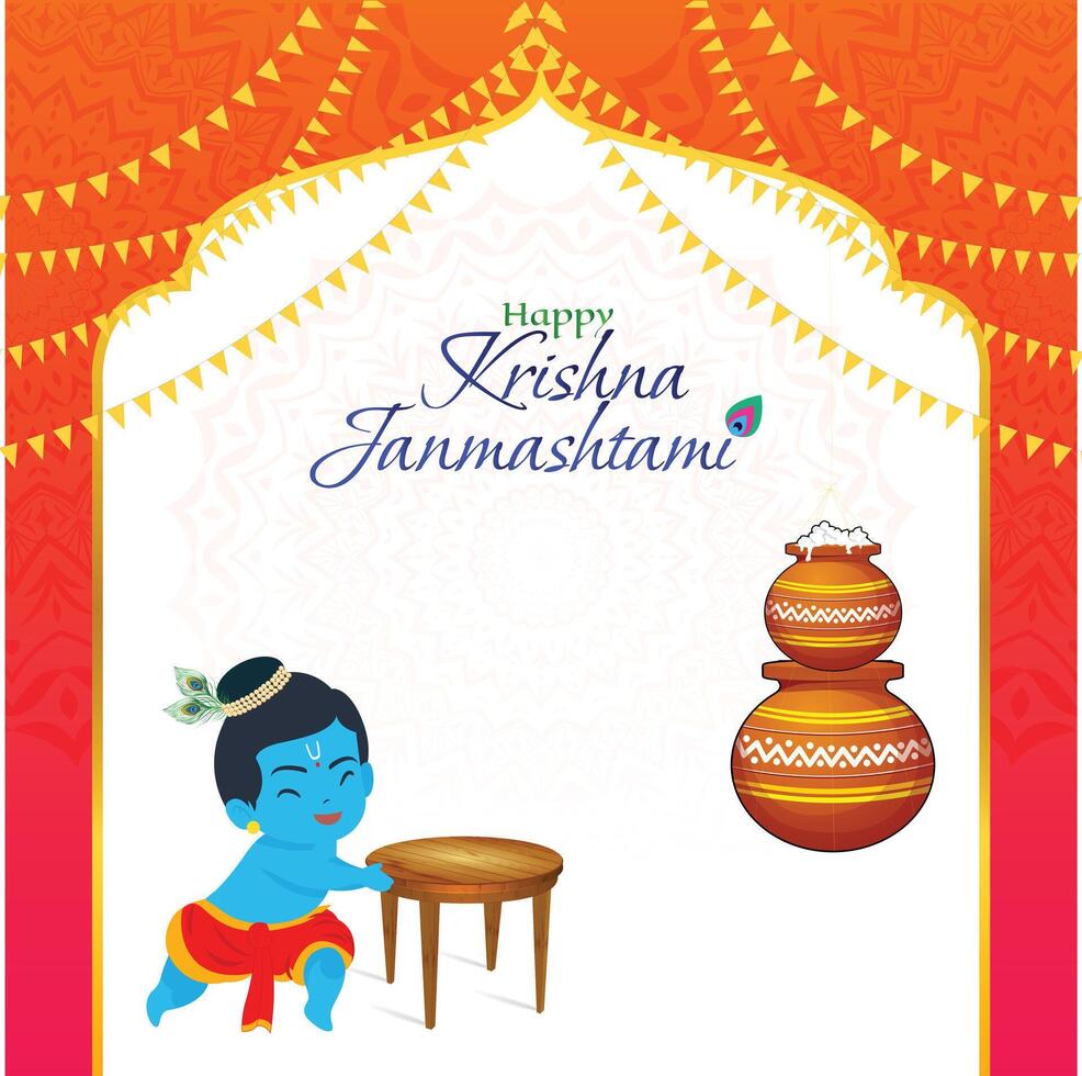 Janmashtami festival of India, little krishna stealing Makhan vector
