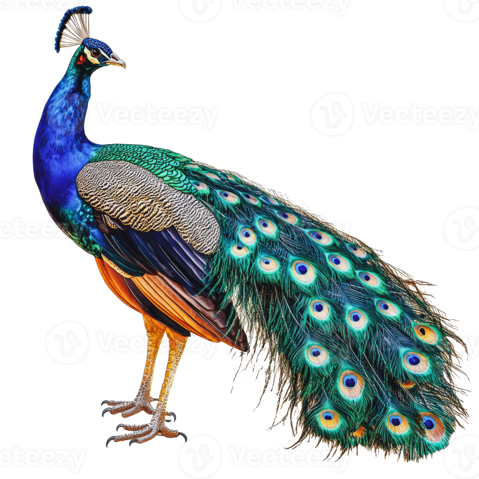 Peafowl displaying iridescent feathers in daylight png