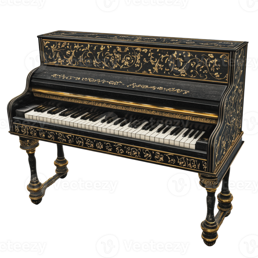 Vintage piano with ornate designs png
