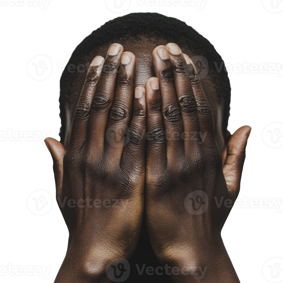Person with hands on face, deep in thought png