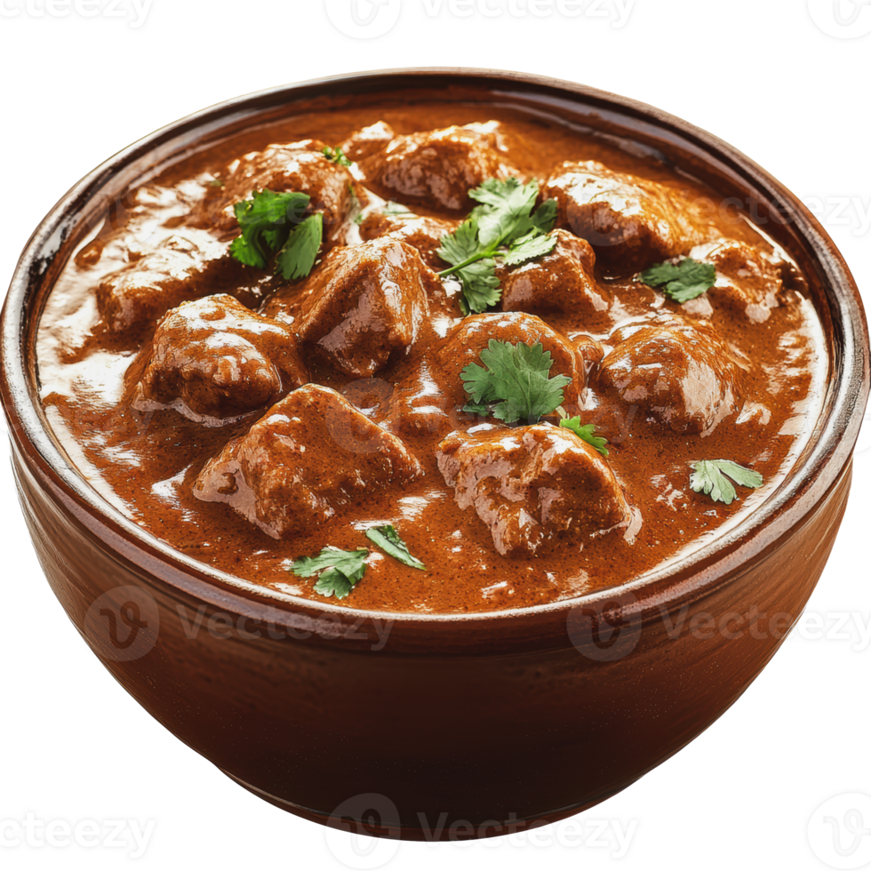 Delicious beef curry served in a rustic bowl png