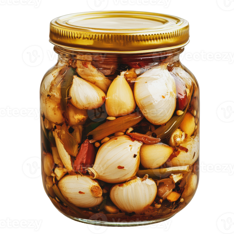 Homemade pickled vegetables in a glass jar png