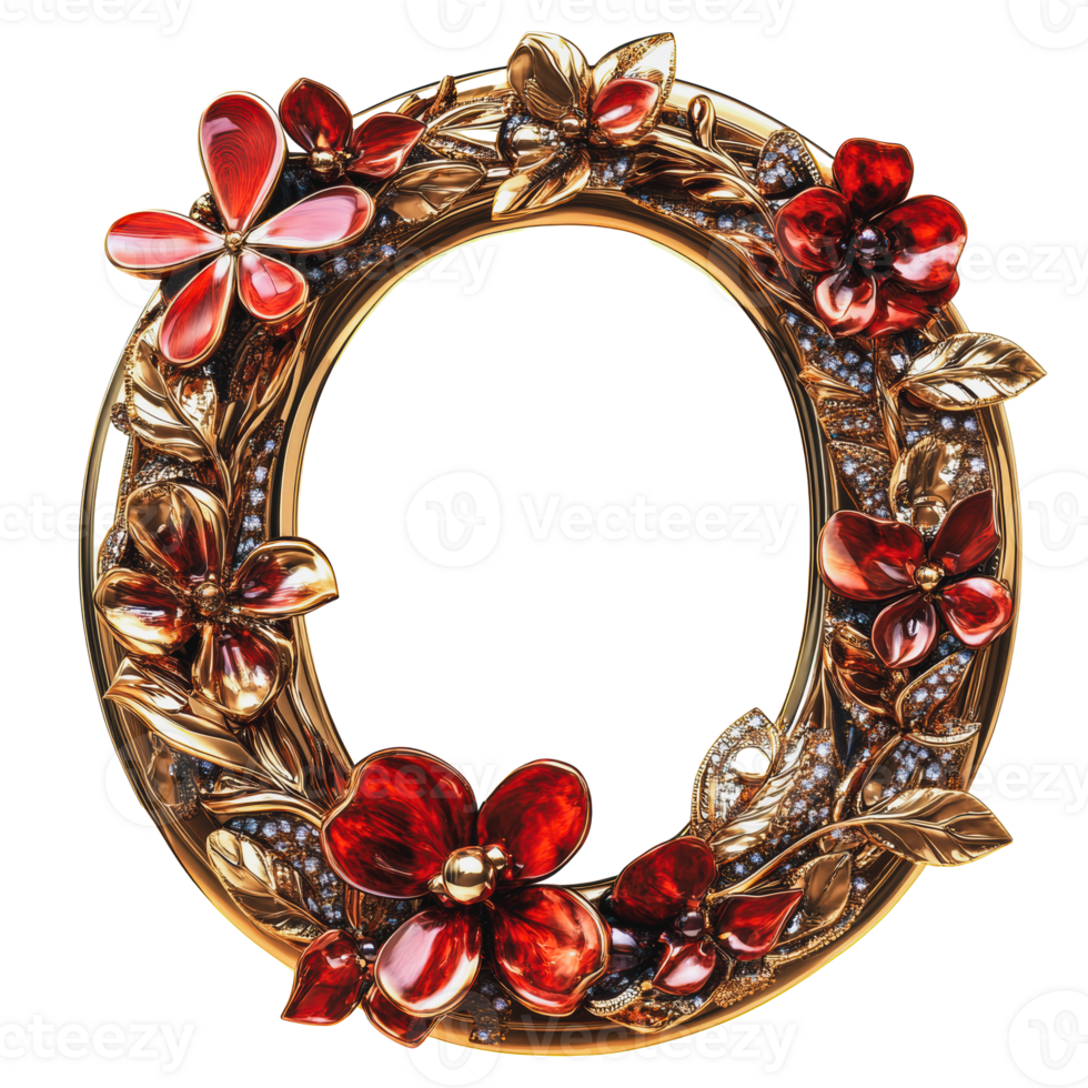 Decorative floral frame adorned with red flowers png