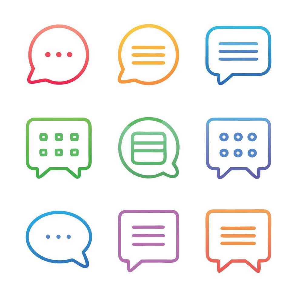 Message, talk, chat, speech bubble, sms, dialogue concept colorful linear icons. color offset line icons flat color outline sign collection set vector