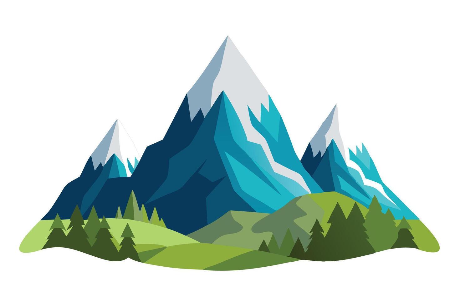 landscape with majestic mountain peaks flat illustration on white background. vector