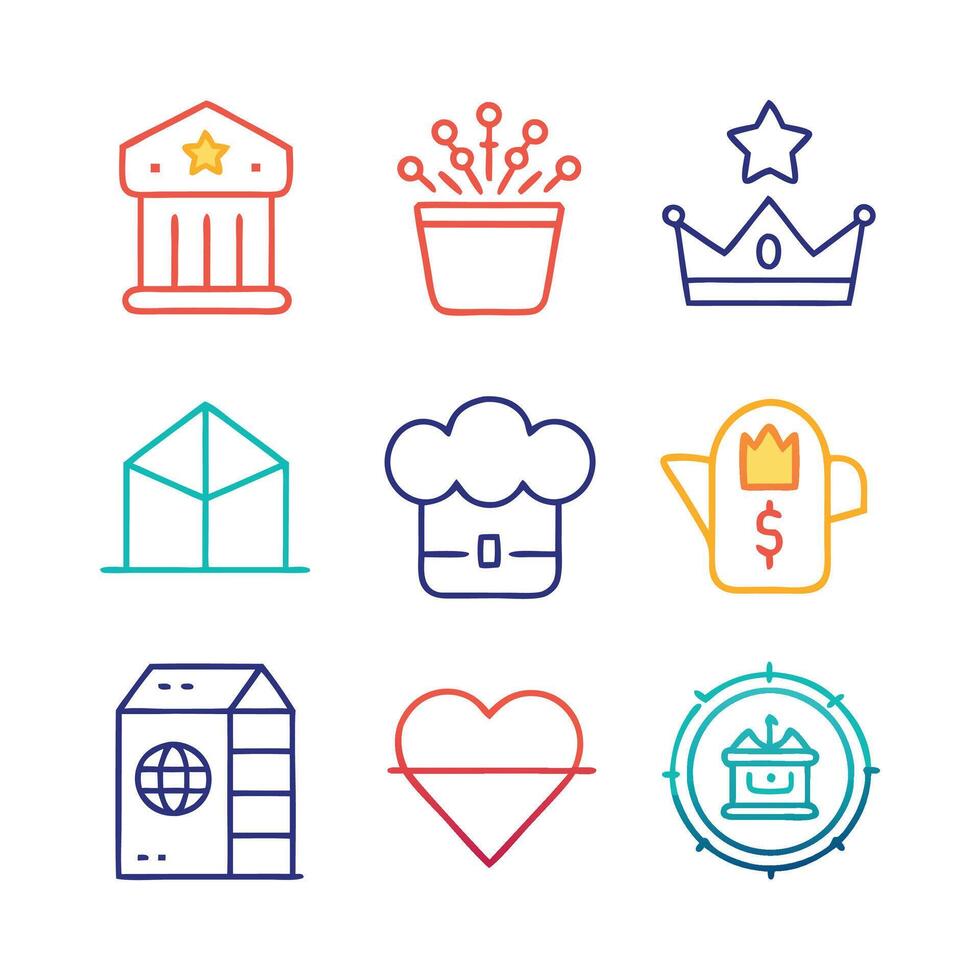 Franchise concept colorful linear icons. color offset line icons flat color outline sign collection set vector