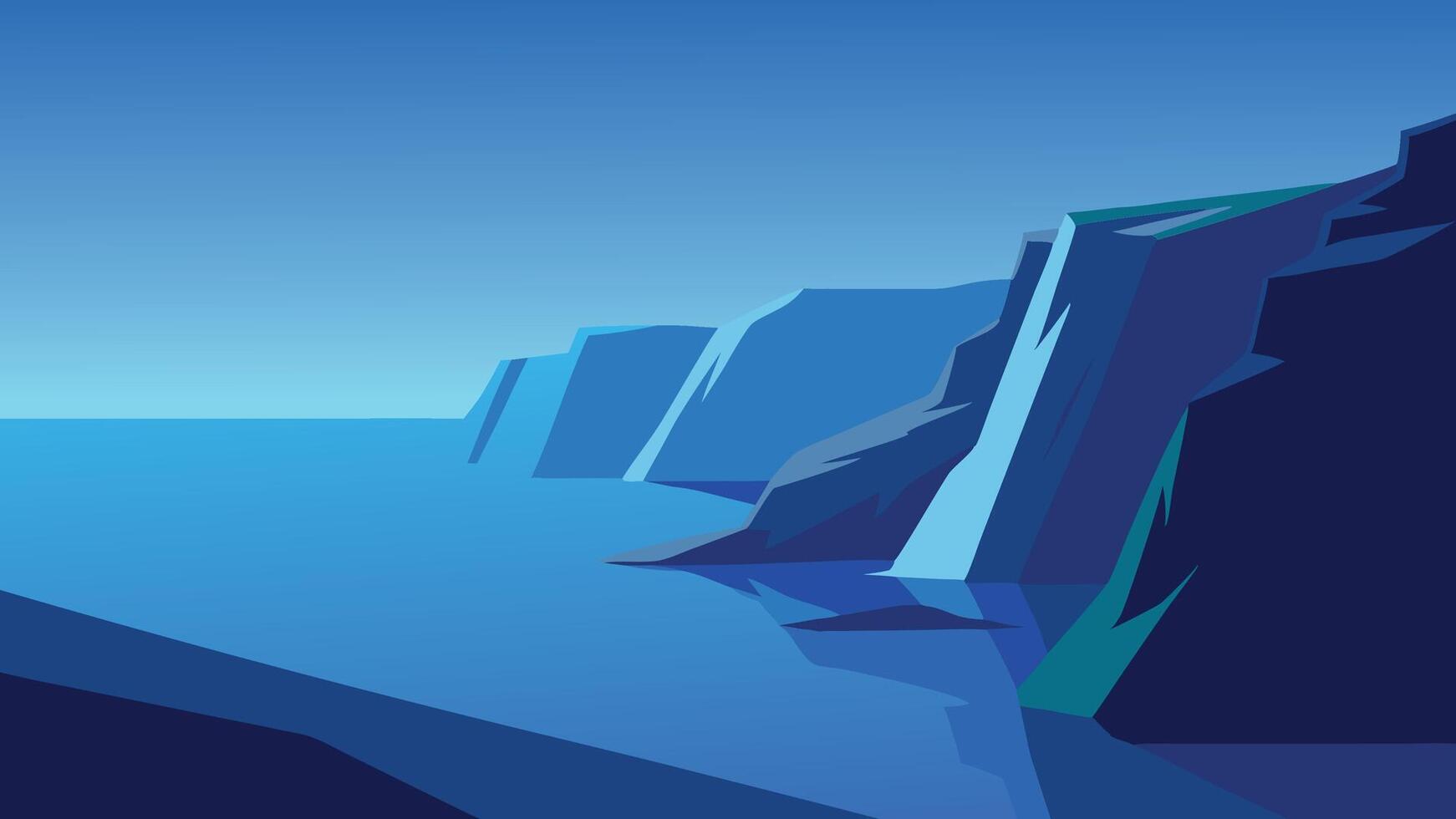 blue waters and picturesque cliffs under a clear sky flat illustration vector