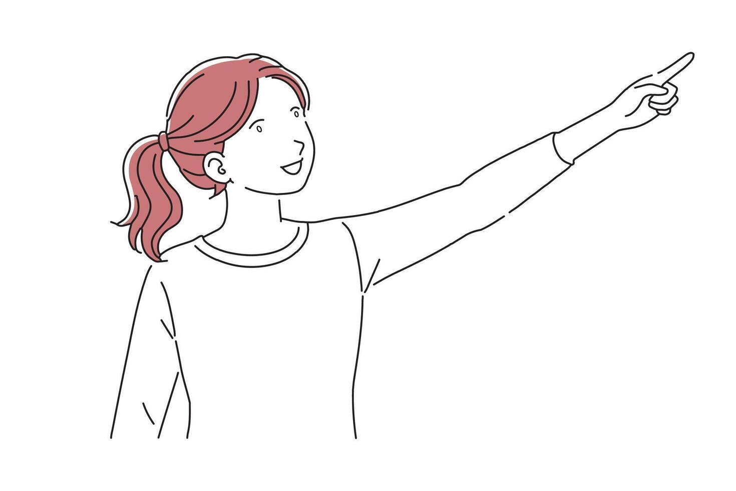 Girl Pointing Finger pointing doodle continuous line art illustration on white background. vector