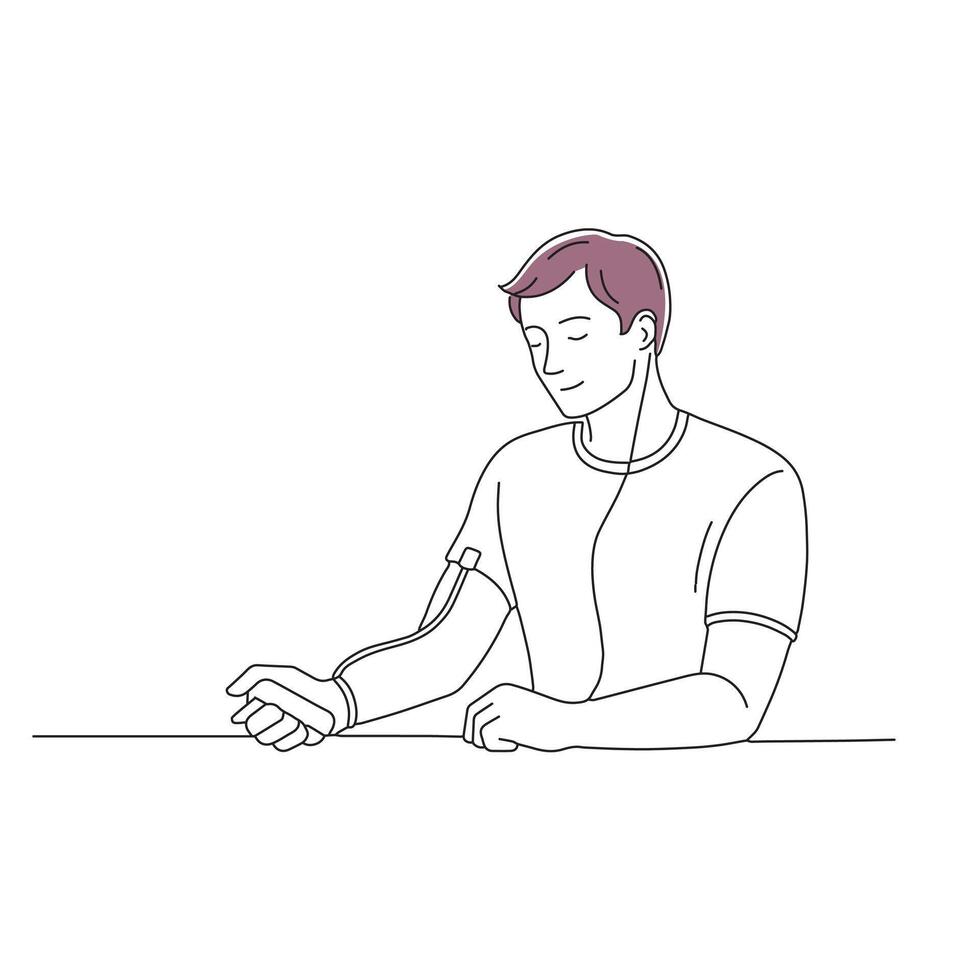 Man measuring blood pressure doodle continuous line art illustration vector