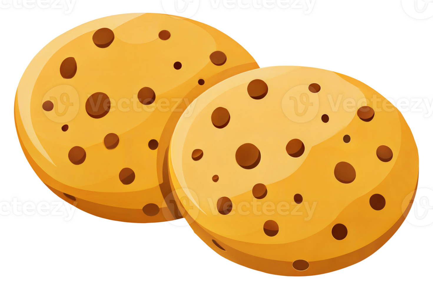 Two delicious chocolate chip cookies on a plate, cut out - stock . png