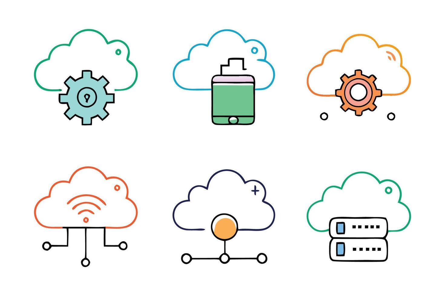 Cloud computing and storage concept colorful linear icons. color offset line icons illustration set on white background vector