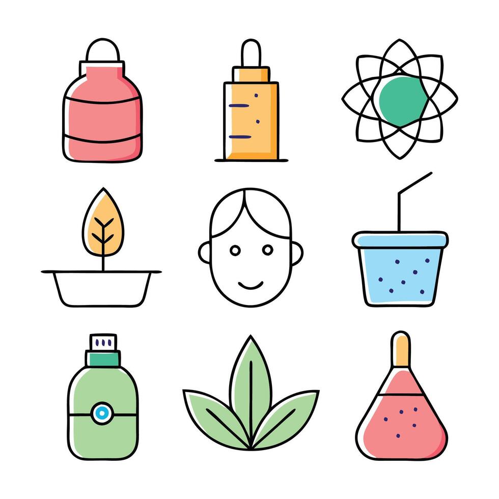 Skin care concept colorful linear icons. color offset line icons flat color outline sign collection set. vector