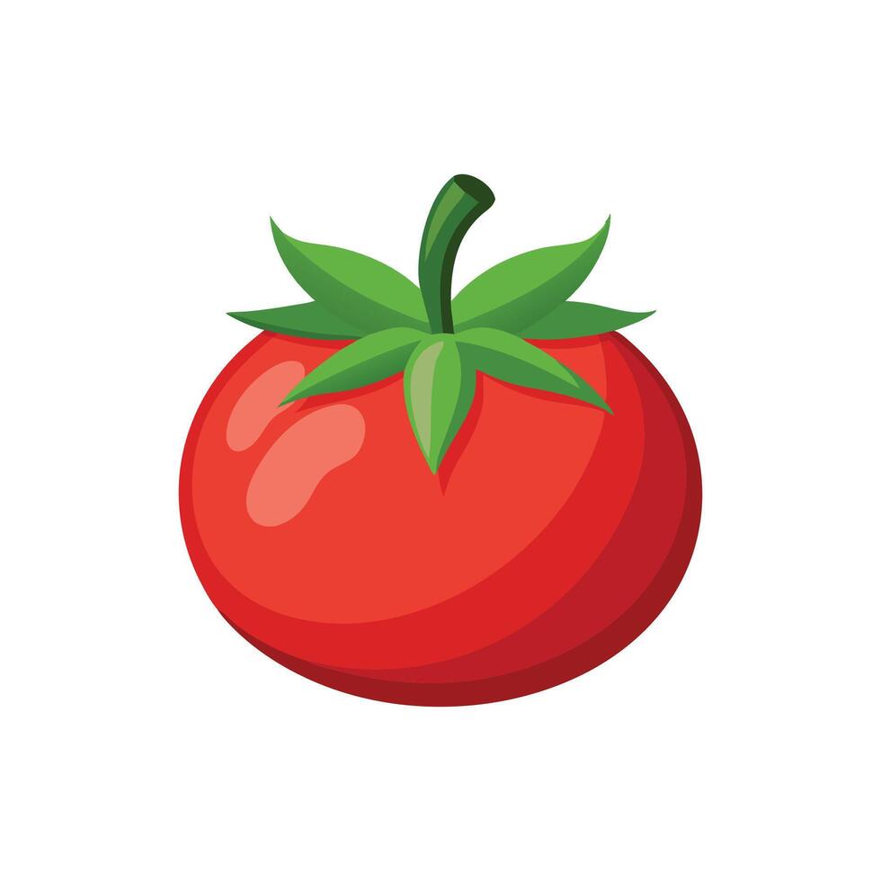Fresh delicious tomato with leaves flat illustration on white background. vector