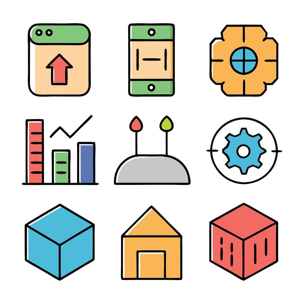 Business growth and settings concept colorful linear icons. color offset line icons flat color outline sign collection set vector