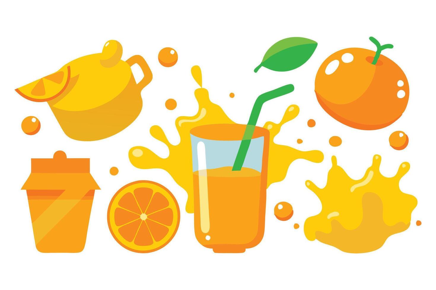 Vibrant splash of orange juice illustration set on white background vector