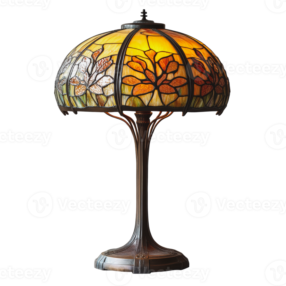 Elegant stained glass lamp with floral design png