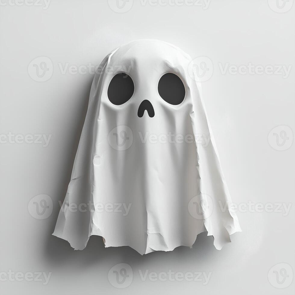paper ghost isolated on white background with shadow for halloween photo