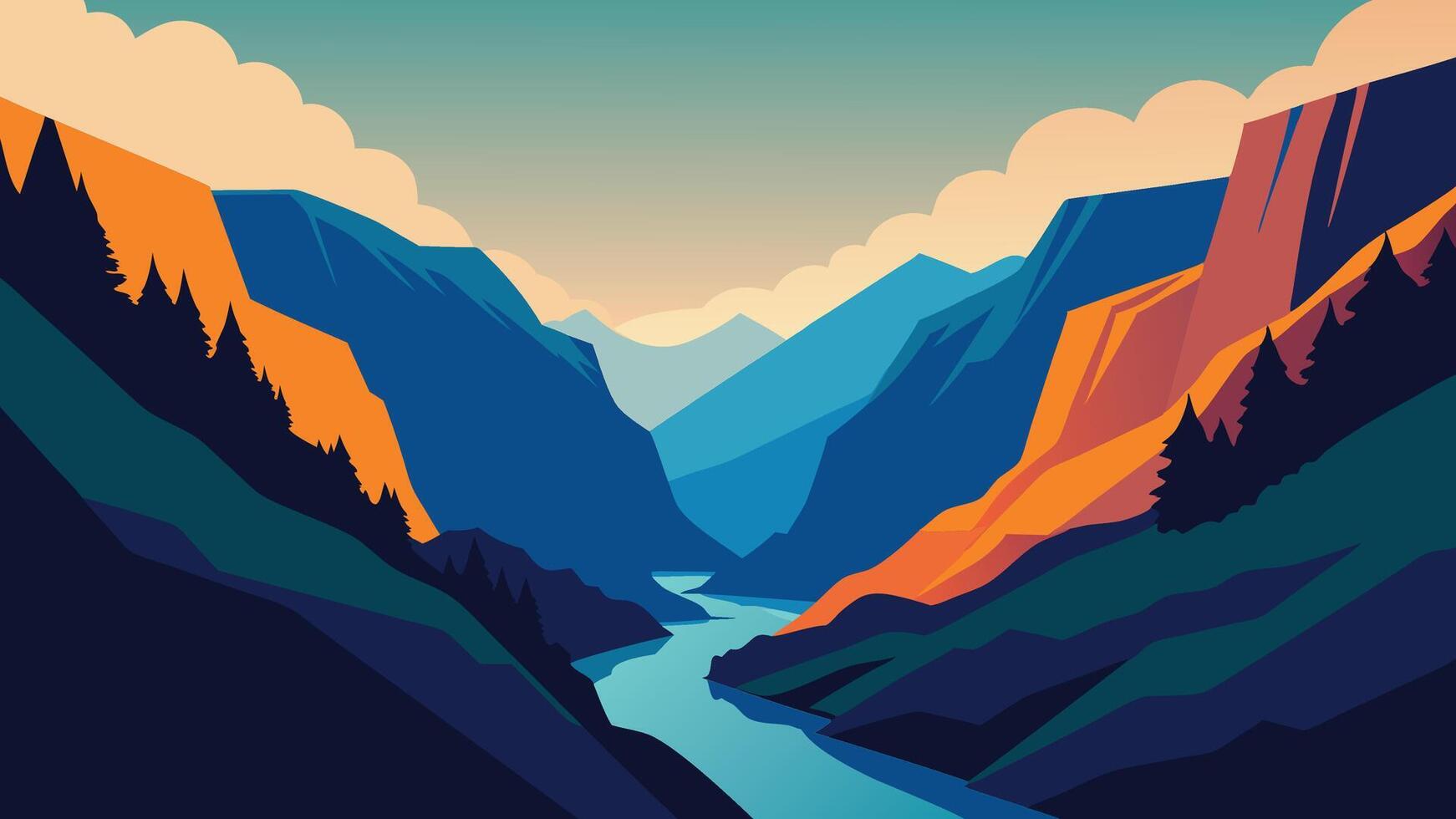 Colorful spring scene inside Goynuk canyon, located in District of Kemer, Antalya Province. Beautiful morning scenery in Turkey, Asia flat illustration vector