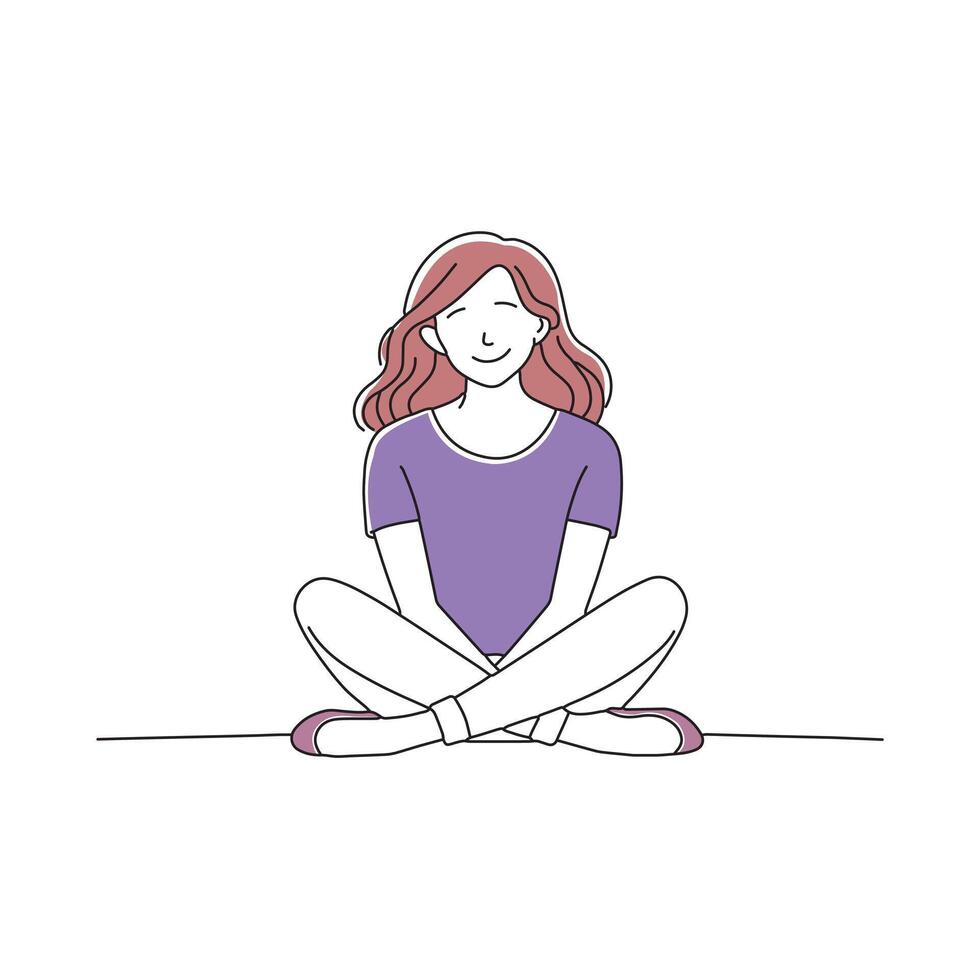 Relaxed young woman doodle continuous line art illustration vector
