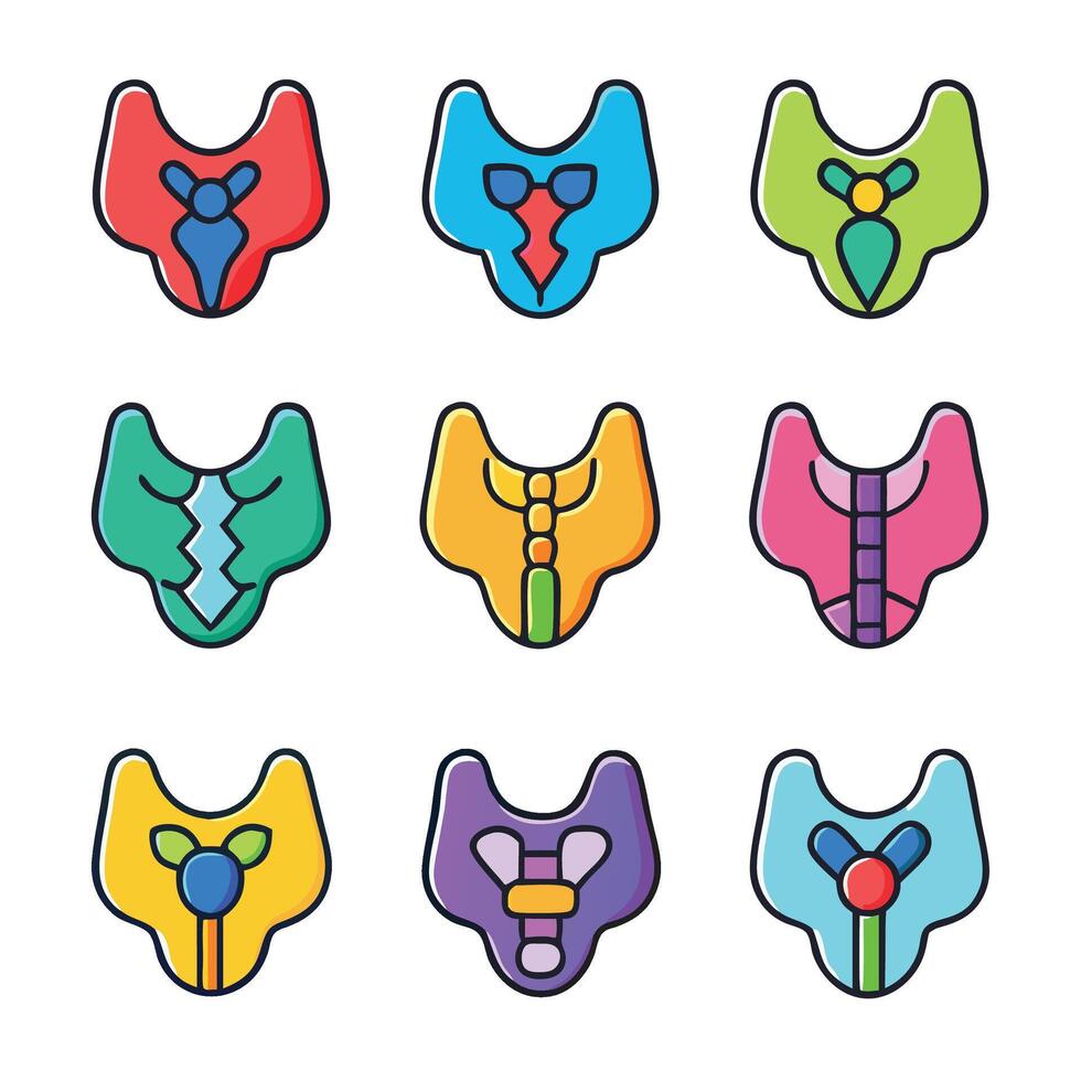 Thyroid gland concept colorful linear icons. color offset line icons flat color outline sign collection set. vector