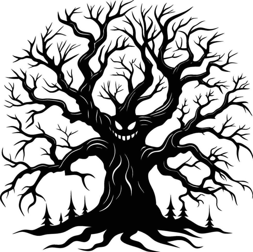 Spooky hunted tree silhouette vector