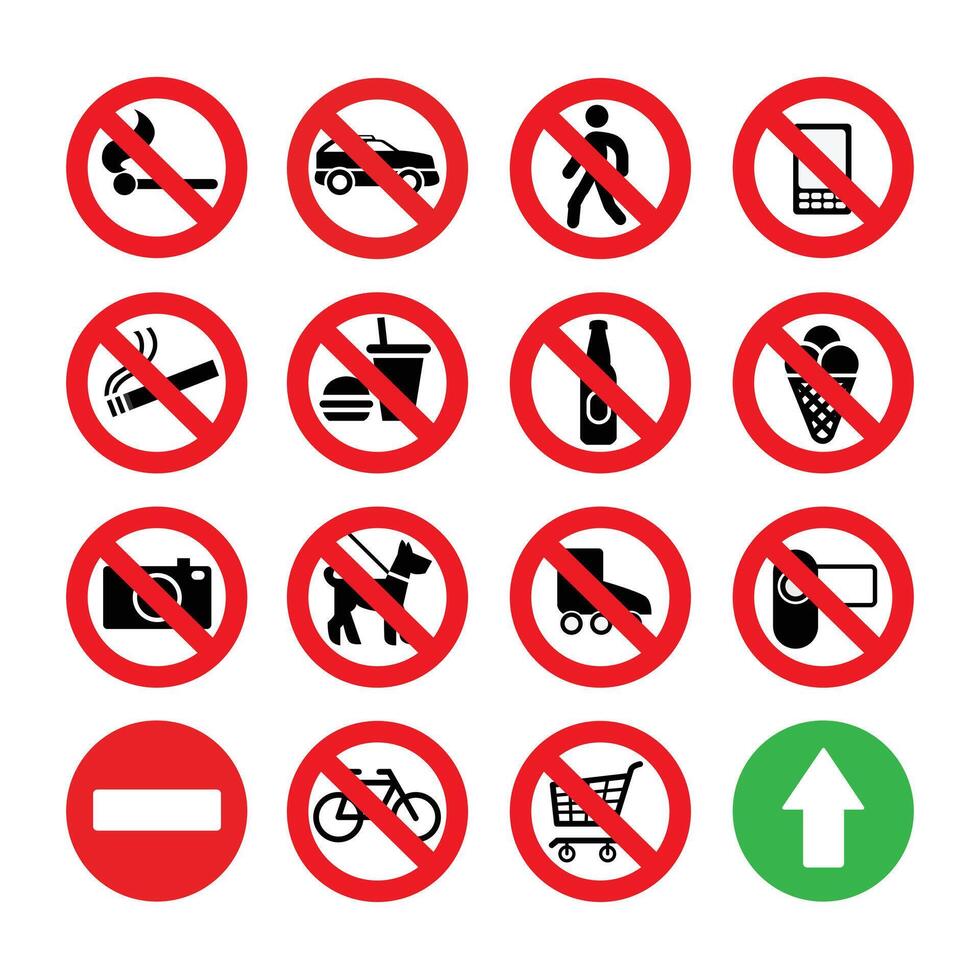 Forbidden icons collection illustration. Forbidden symbol isolated on white background. vector