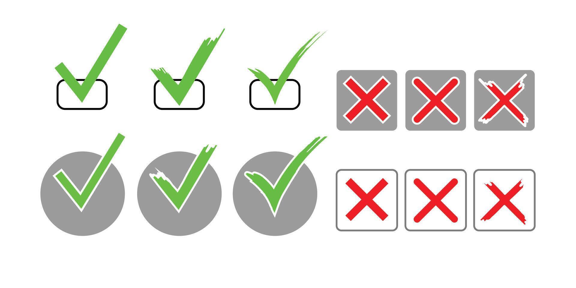 Check mark and crosses flat illustration. Isolated on white background. vector