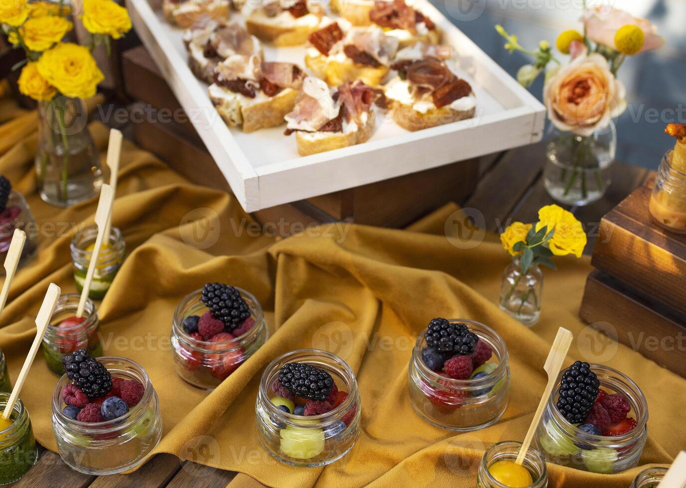 Backyard barbeque party at summer, elegant decoration, luxury catering photo