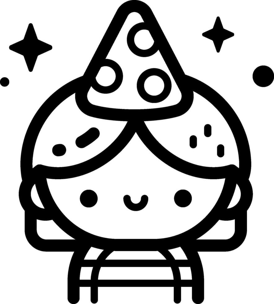 a black and white drawing of a girl wearing a party hat vector