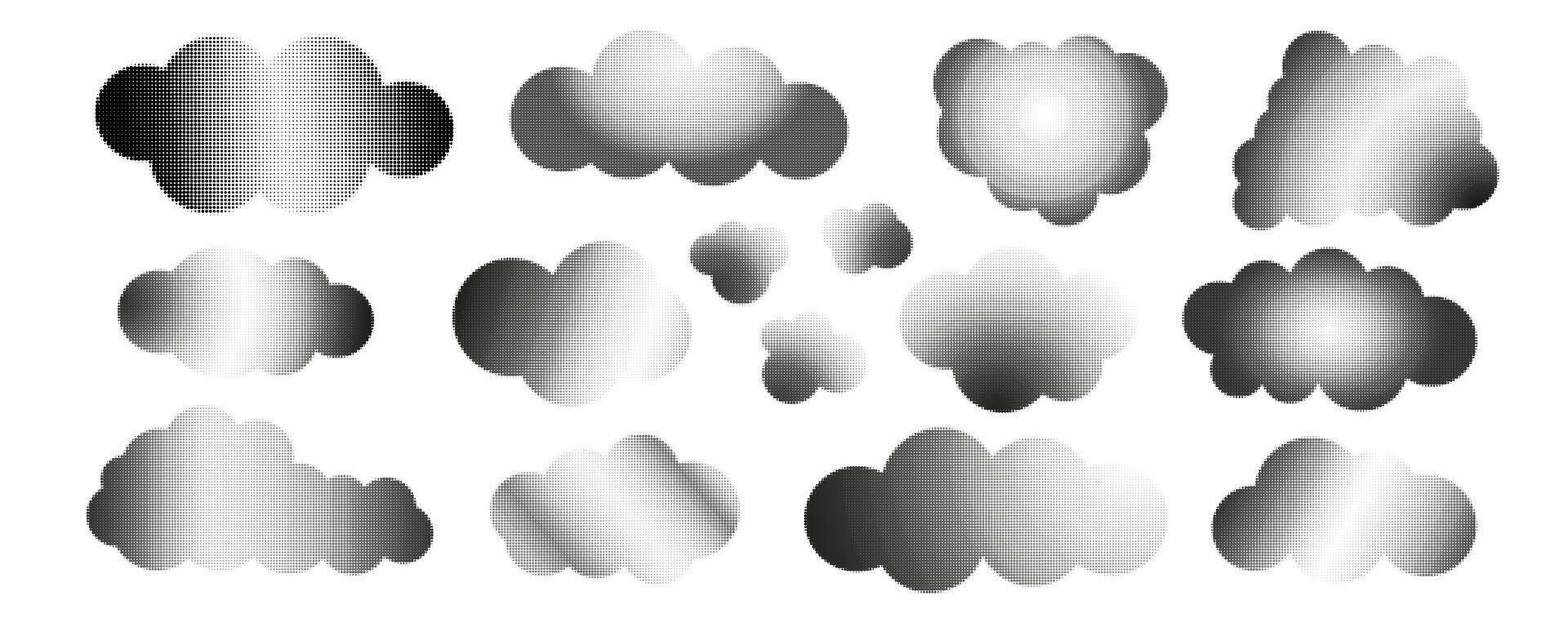 Set of clouds gradient Y2k aesthetics halftone texture vector