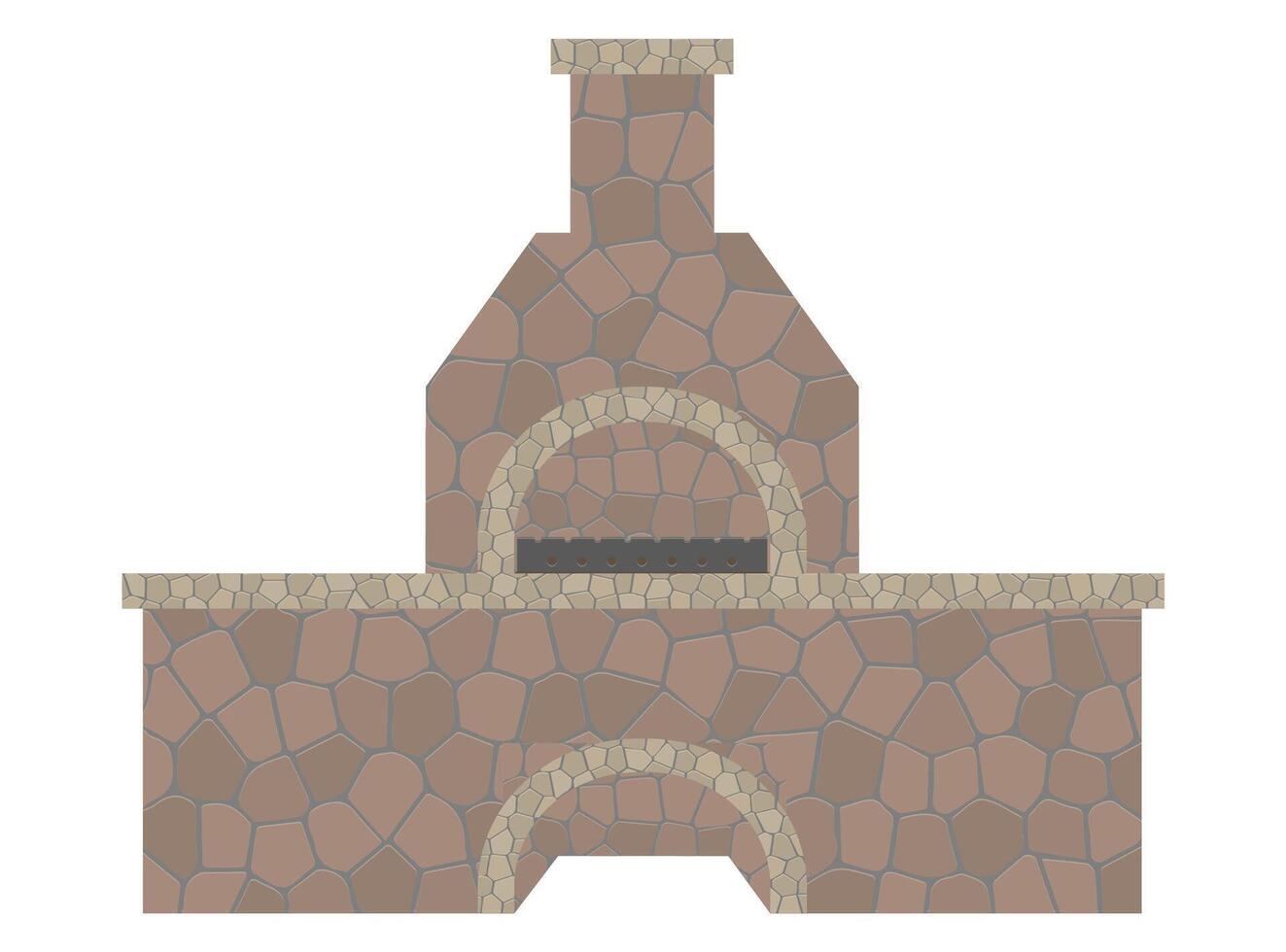 barbecue oven built of stone flat style illustration isolated on white background vector