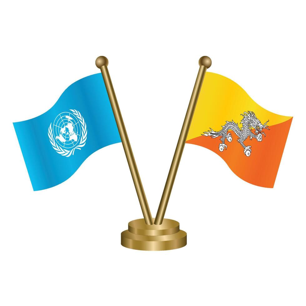 United Nations and Bhutan table flags vector
