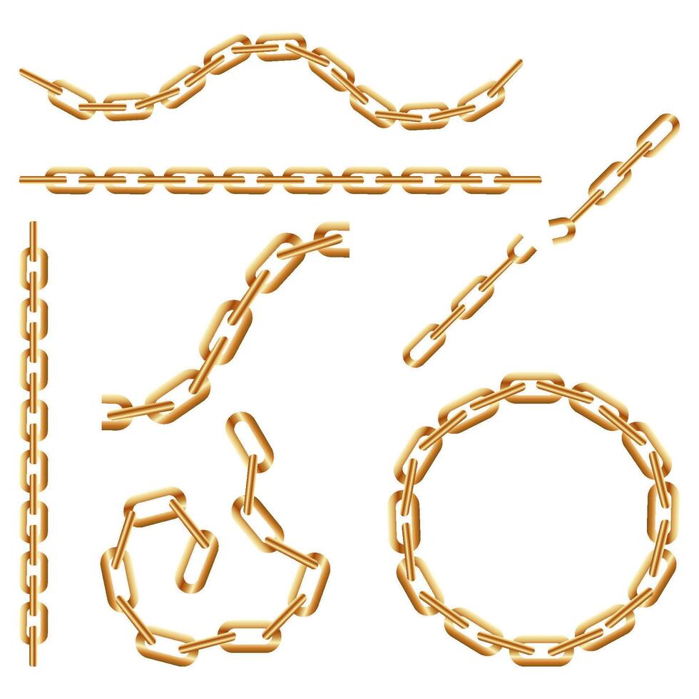 various gold chains of various shapes. illustration vector