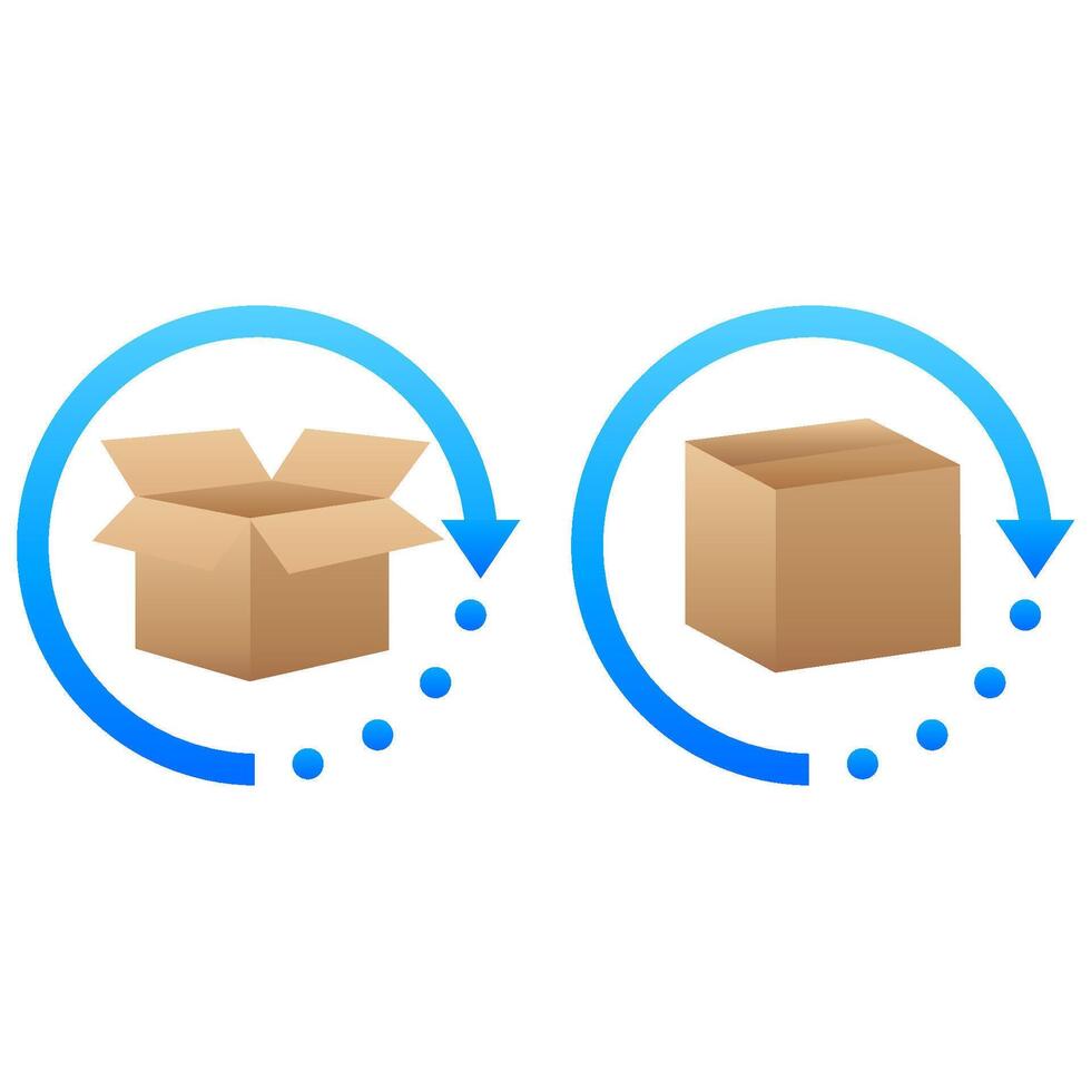 Open and closed cardboard box template. round the clock delivery. illustration vector