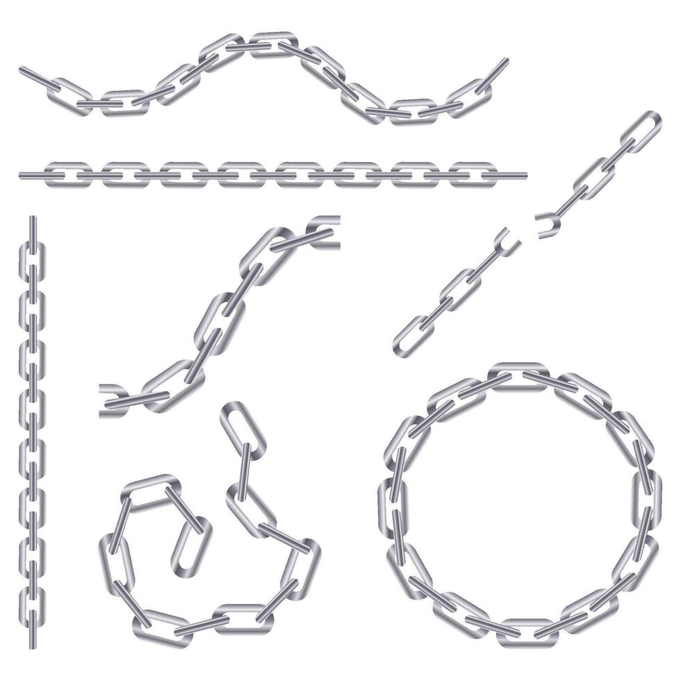 Set of silver chains. Metal. of different shapes. illustration vector