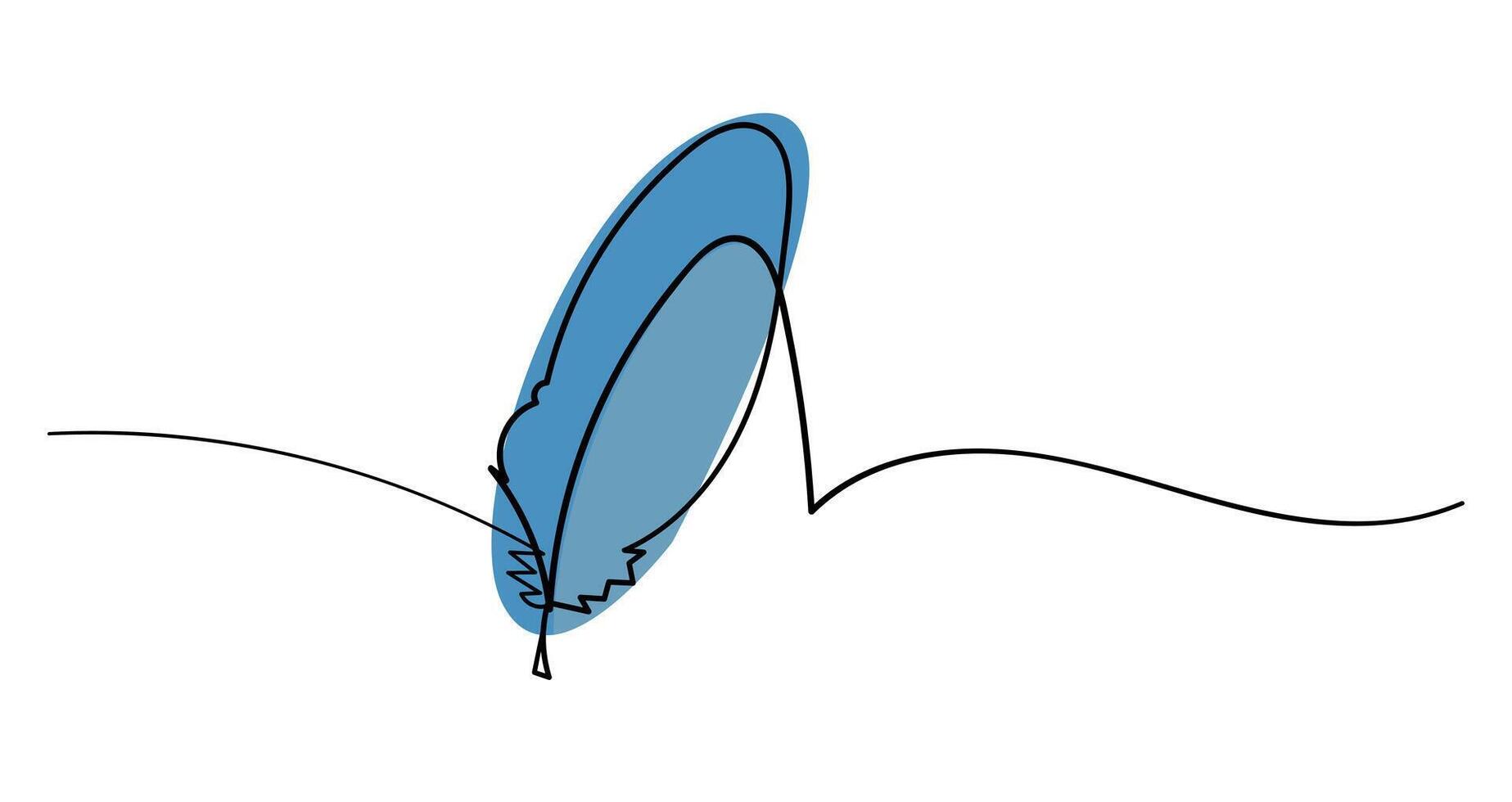 Bird s feather in continuous single line drawing style illustration. Simple element with Blue back round abstract for decor elements. Signature aesthetic vector